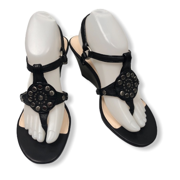Coach Shoes - Coach Harper Sz 9B Black Leather Wedge Sandal